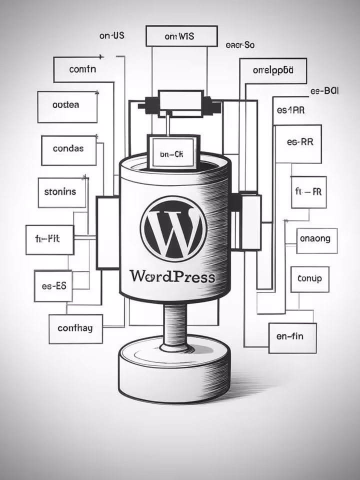 system architecture diagram depicting headless WordPress API structure with multiple language endpoi