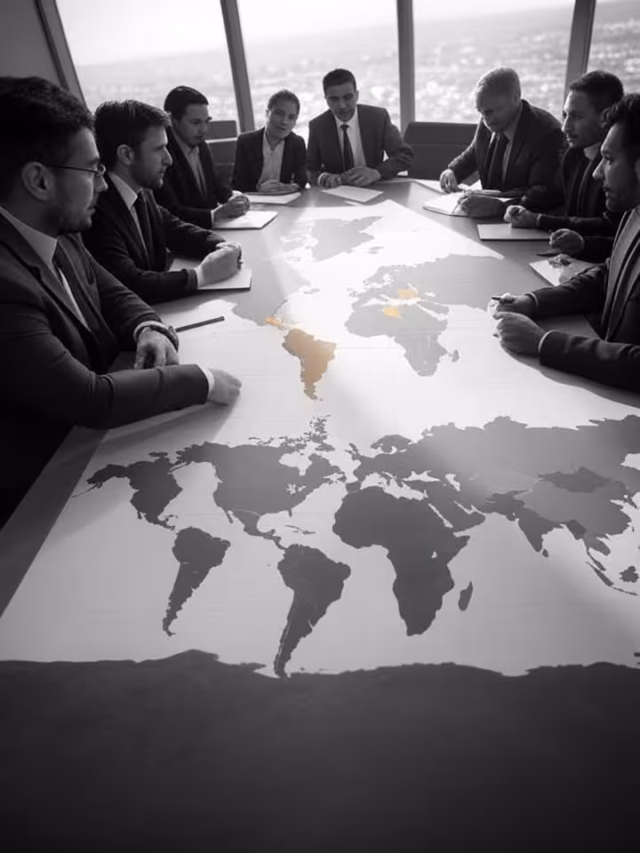 Global business expansion strategy session, world map with highlighted target markets and growth met